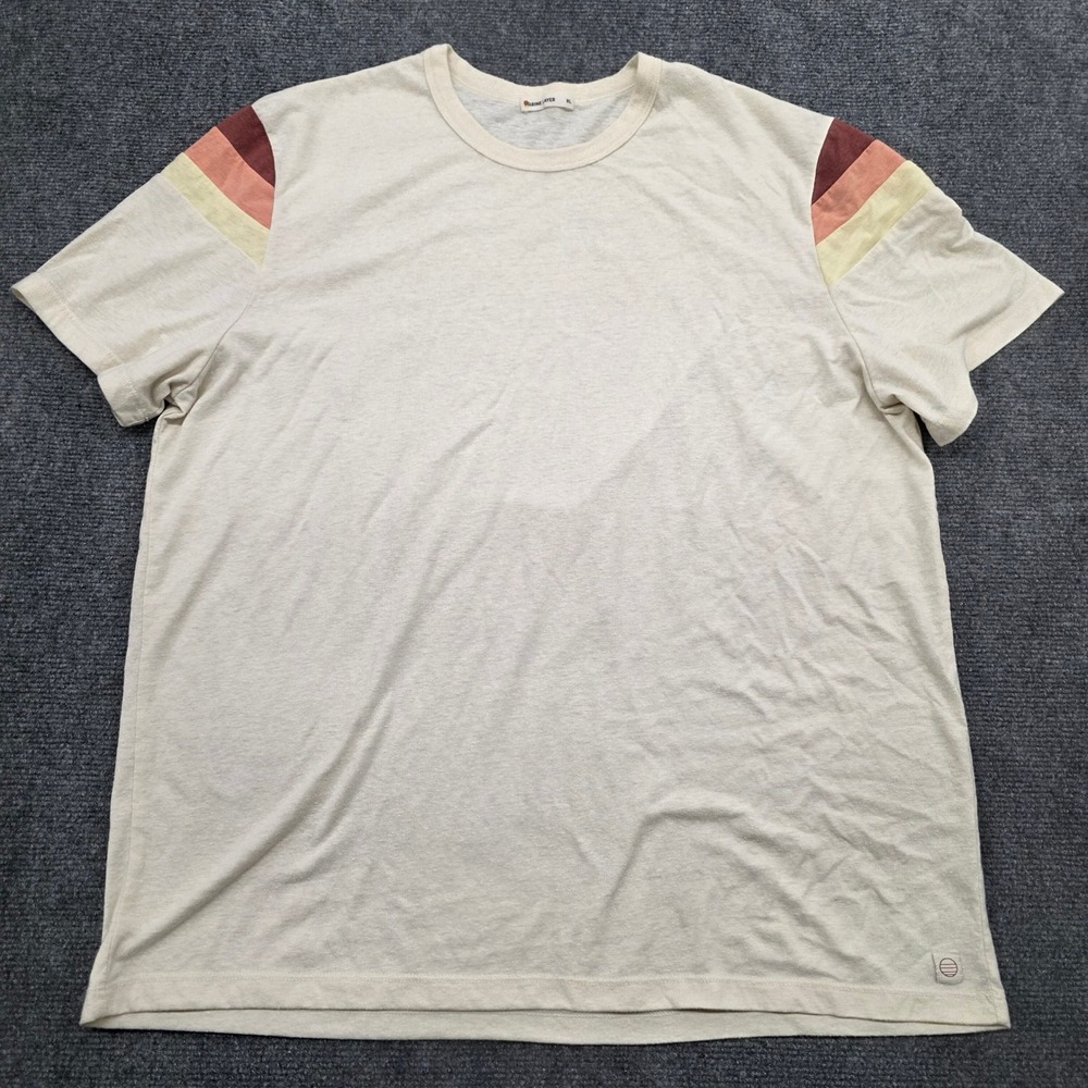 Marine Layer Mens XL Cream Retro Stripe Short Sleeve Crew Neck T-Shirt